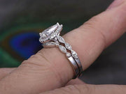 1.0 CT Pear Cut Halo Moissanite Bridal Ring Set Mapple Gems